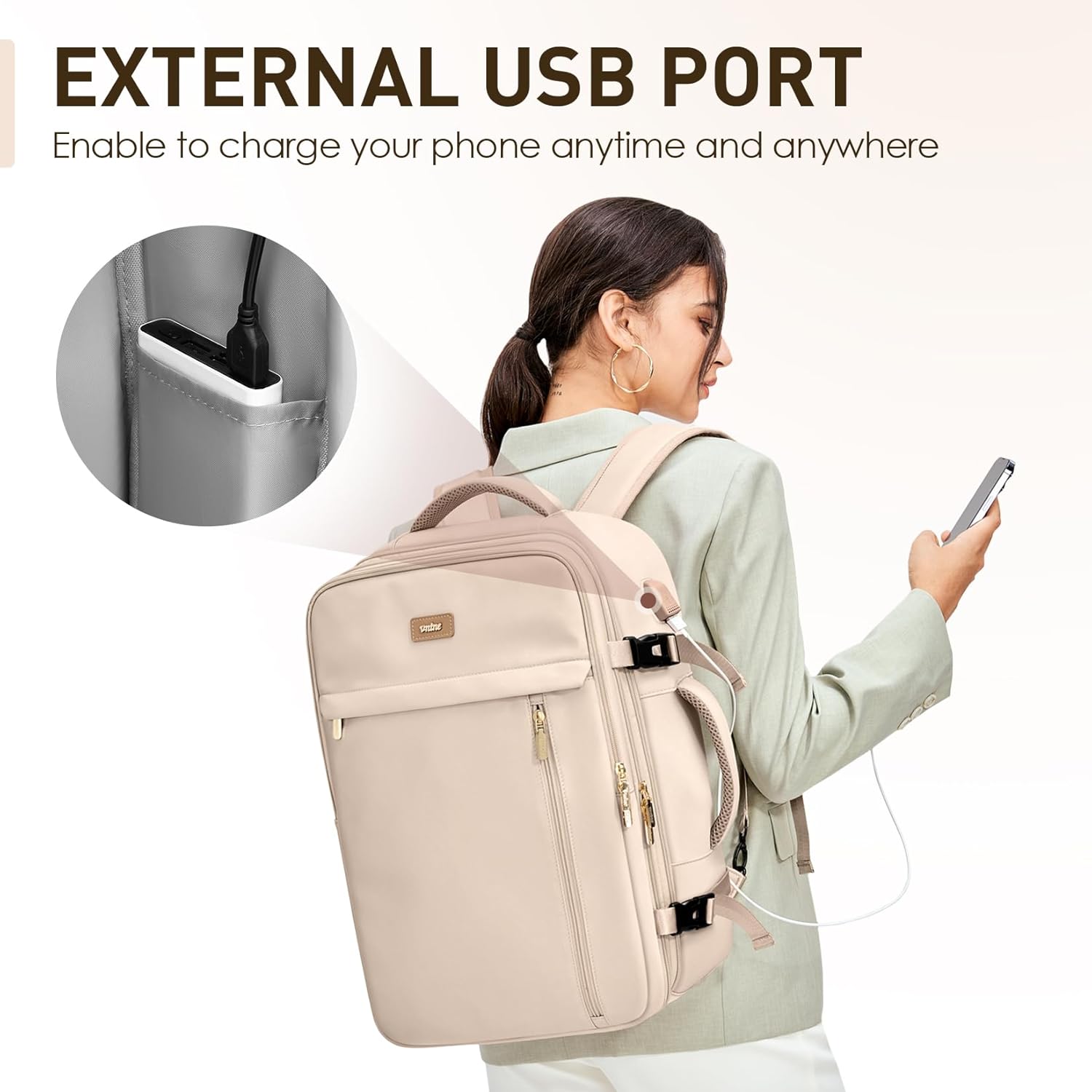 Travel Backpack for Women Men 40L Expandable Carry on Backpack for Airplanes with 3 Packing Cubes - Image 7