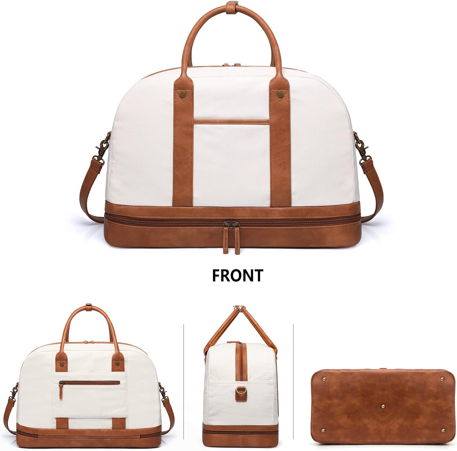 Weekender Bag for Women Canvas Overnight Bag Large Travel Tote Bag Carry on Shoulder Duffle Bag With Shoe Compartment - Image 3