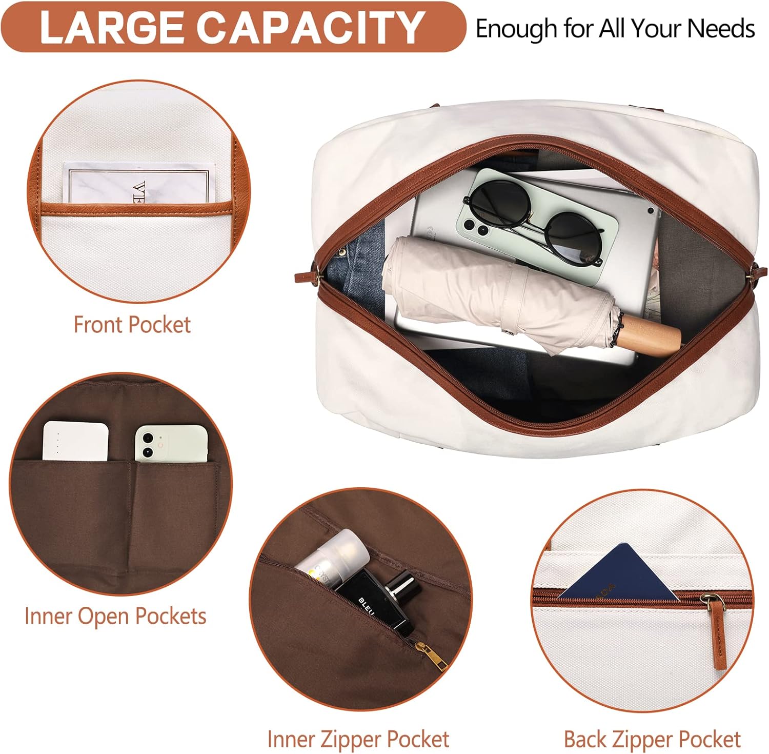 Weekender Bag for Women Canvas Overnight Bag Large Travel Tote Bag Carry on Shoulder Duffle Bag With Shoe Compartment - Image 4