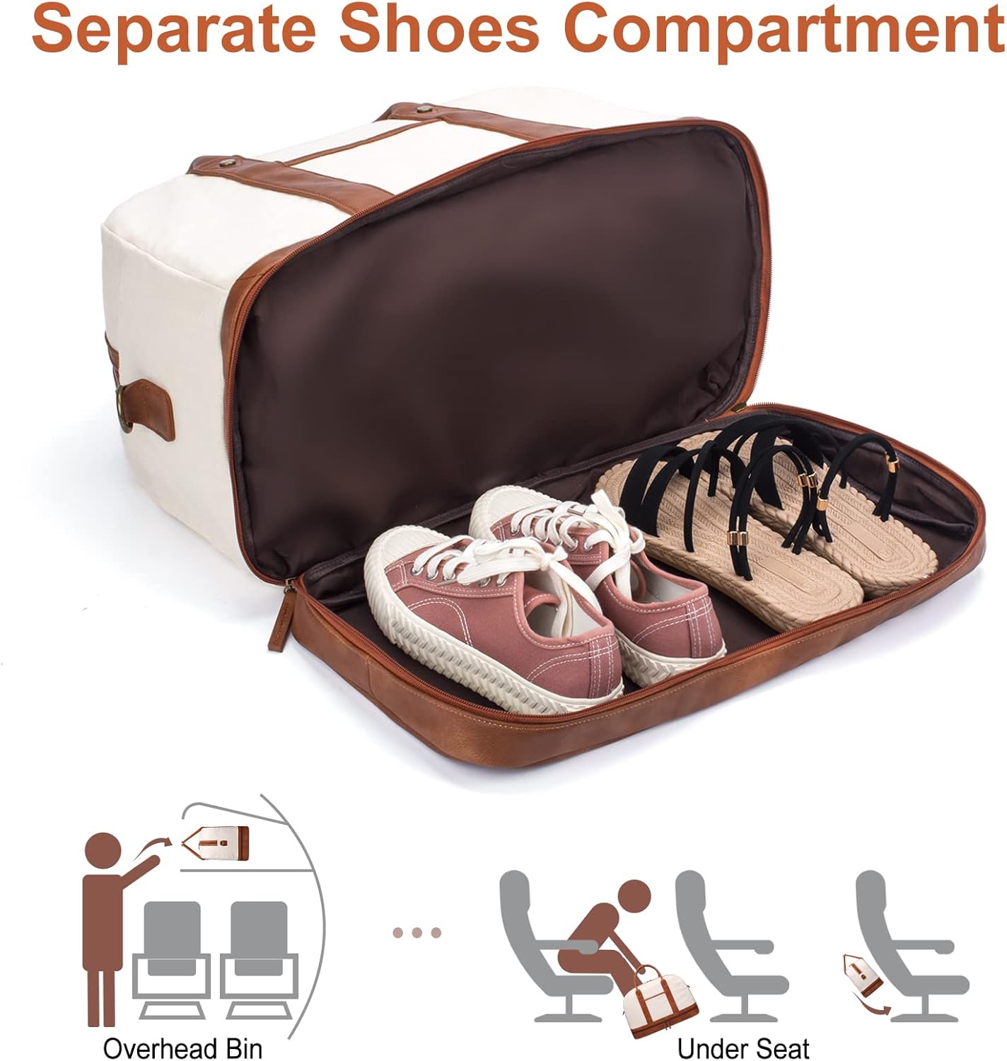 Weekender Bag for Women Canvas Overnight Bag Large Travel Tote Bag Carry on Shoulder Duffle Bag With Shoe Compartment - Image 5