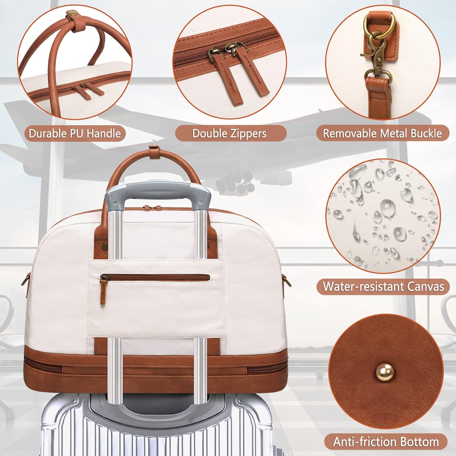 Weekender Bag for Women Canvas Overnight Bag Large Travel Tote Bag Carry on Shoulder Duffle Bag With Shoe Compartment - Image 7
